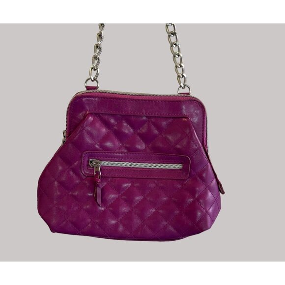 Y2K Britney Spears  Fuchsia Faux Leather Quilted Clutch Bag  With Silver Zipper - Picture 6 of 10